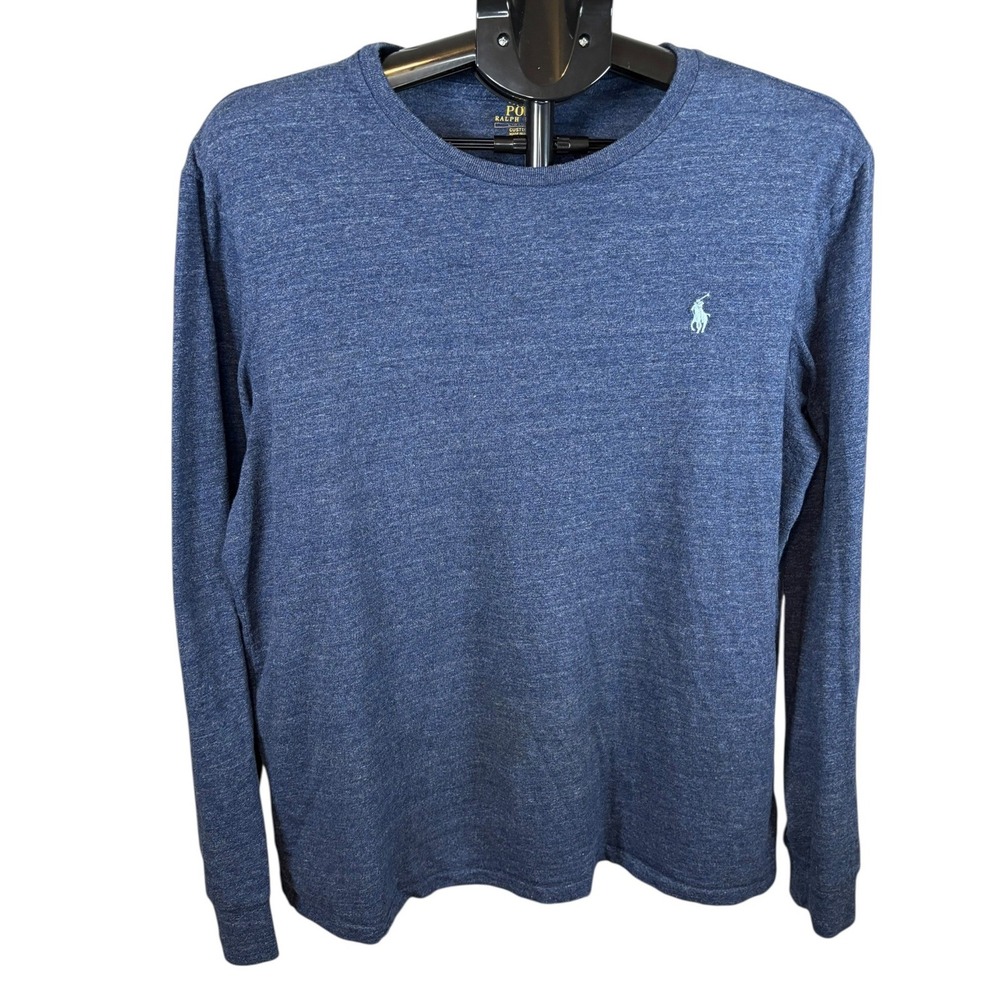 Polo Ralph Lauren Mens Custom Fit Long Sleeve T-Shirt Heather Blue Large L